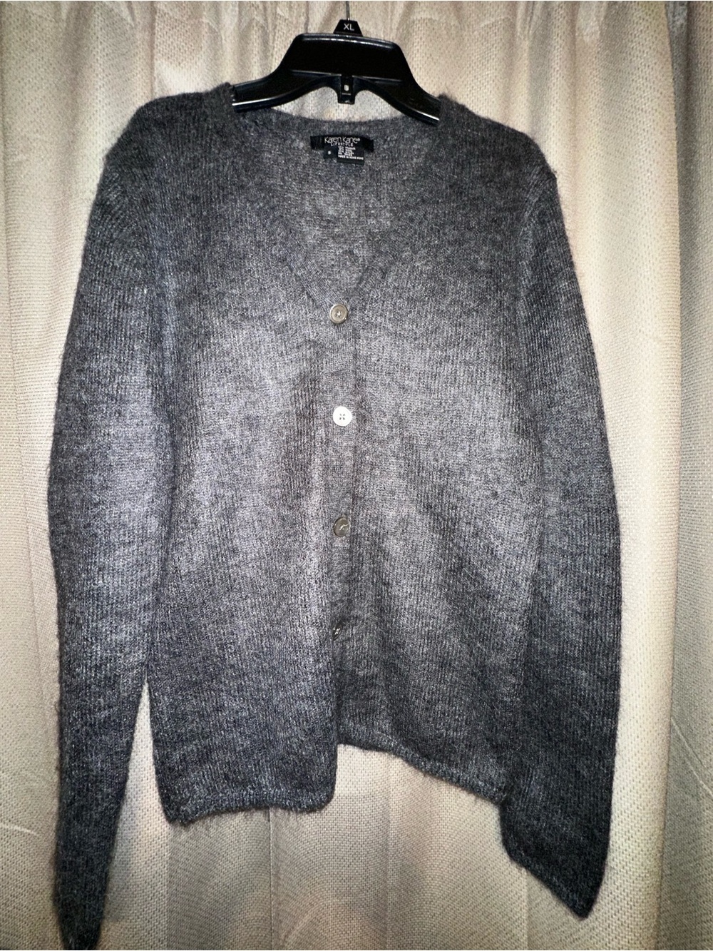 Karen Kane VTG 90s Womens Gray Mohair + Wool V-Neck Button Cardigan Small